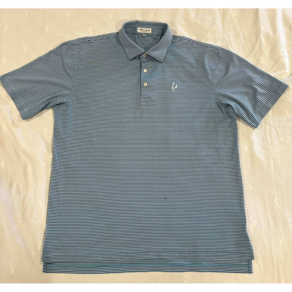 Peter Millar Summer Comfort Mens Large Blue Striped Short Sleeve Polo Shirt
